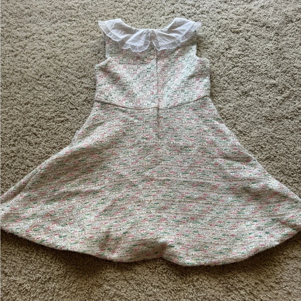 Janie and Jack Girls' Boucle Sheath Dress Sz 7 Pink Green White Sleeveless EUC
